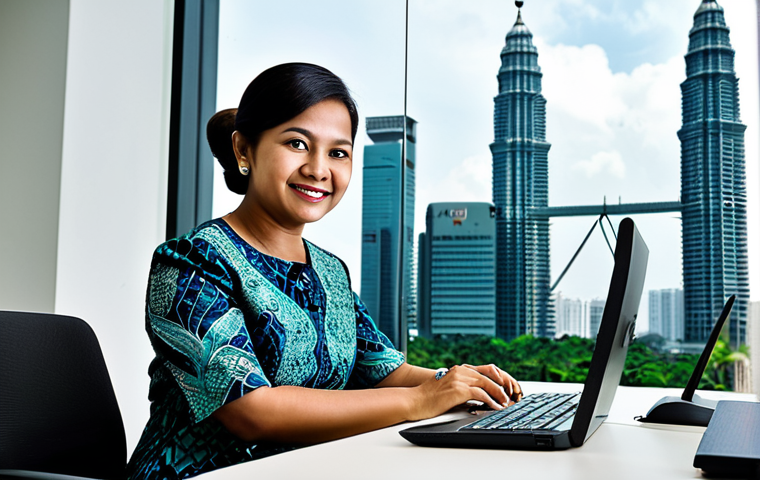 **

A professional Malaysian businesswoman in a modest batik dress, sitting at a desk in a modern Kuala Lumpur office, fully clothed, appropriate attire, safe for work, perfect anatomy, natural proportions, professional photography, high quality. Include a background with Petronas Twin Towers subtly visible through the window. Focus on a friendly and approachable demeanor. Family-friendly.

**